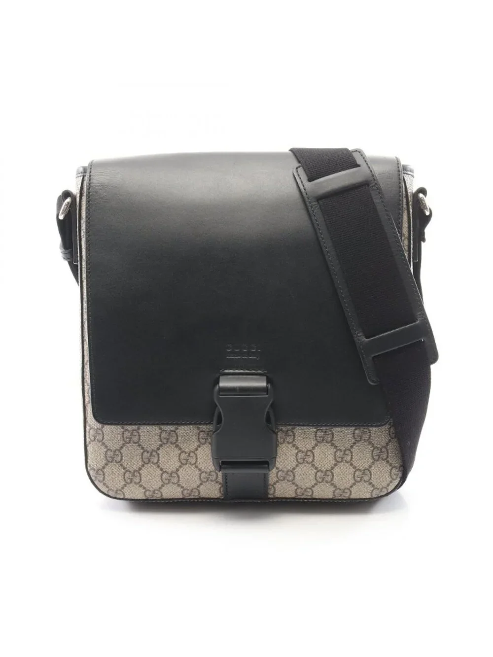 Gucci Shoulder Bag GG Supreme Beige Black Canvas Leather